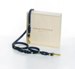 Laisse En Cuir Pour Chien Souple Réglable (2x) -Chats Chiens Fournitures Magasin 2x adj navy gold min 1