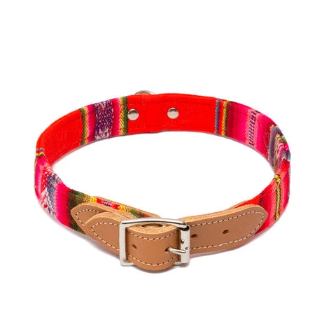Collier Pour Chien Cuir Et Tissu Inca Orange 1 Collier Pour Chien Cuir Et Tissu Inca Orange