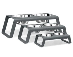 Double écuelle Surélevée Alu Design Pour Chien Desco -Chats Chiens Fournitures Magasin mc c06 005 01 stapel eat desco powder coated grey 1